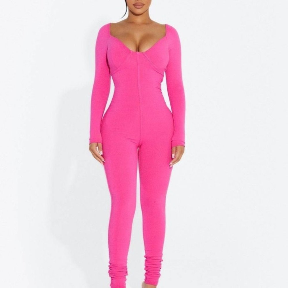 Naked Wardrobe Snatched Bustier Jumpsuit in Raspberry Pink Size XS NWOT